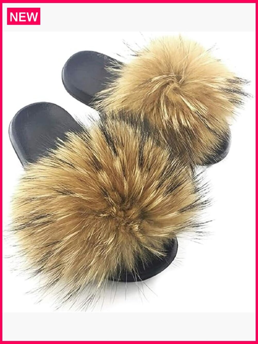 Faux Fur Slides Fuzzy Slippers Fluffy Sandals House Shoes Indoor Outdoor
